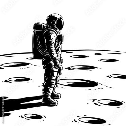 Astronaut standing on lunar surface alone.