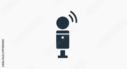Minimalist microphone icon vector, professional podcast mic symbol, black studio recording equipment sign for broadcast and audio streaming
