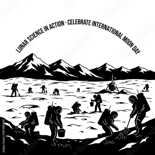 Astronauts conducting lunar science in action on the moons surface.