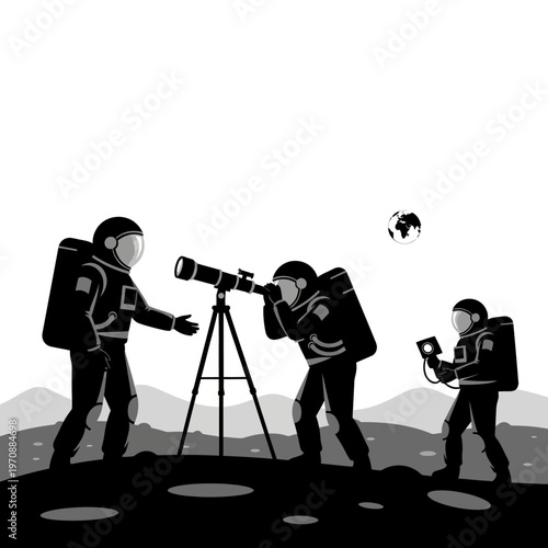 Astronauts Exploring Outer Space Surface.