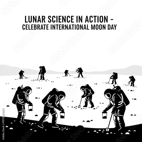 Astronauts in spacesuits on moon surface.