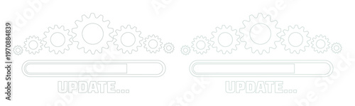 Software Update Progress Bar Vector Icon Set, System Upgrade Loading Screen, Gear Cogwheel Process Indicator, Modern Technology Maintenance Graphic Element