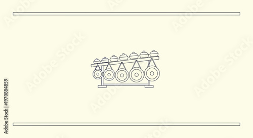Gamelan Music Instrument, Traditional Indonesian Percussion Ensemble, Line Art Illustration