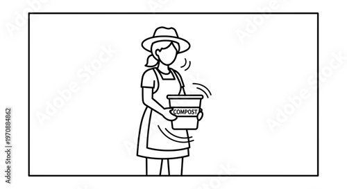 Gardener holding compost bin, preparing soil for planting, organic gardening concept