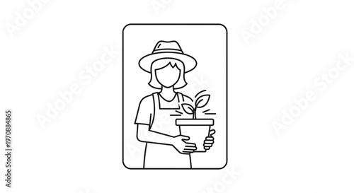 Gardener Holding Potted Plant, Farming Icon, Organic Growth, Sustainable Agriculture Concept