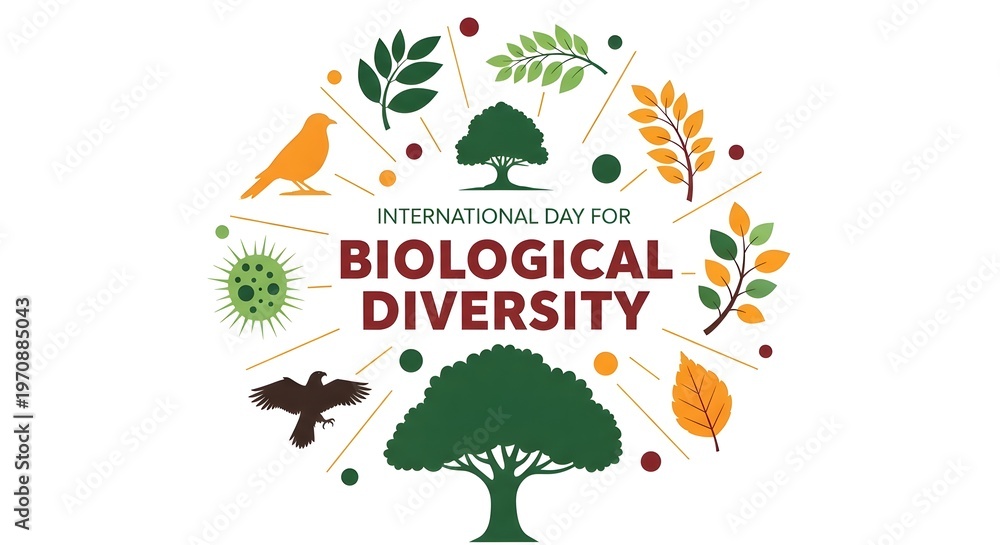 Fototapeta premium International day for biological diversity logo with tree and leaves on white background