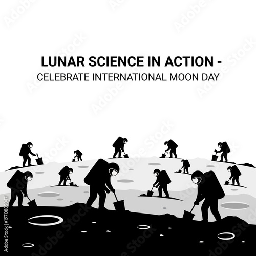 Astronauts working on the moon surface celebrating international moon day.