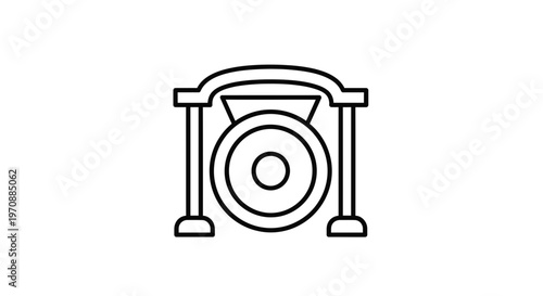 Gong Icon Outline, Traditional Musical Instrument, Percussion Sound Symbol