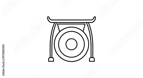 Gong Icon, Musical Instrument, Sound Symbol, Outline Vector Illustration