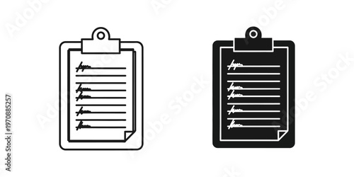 Minimalist vector illustration of two empty checklist tags suspended on hooks, ideal for business, organization, productivity, or task management projects in marketing and design.