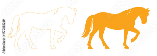 Elegant horse vector illustration, outline and solid orange horse silhouette, equestrian animal graphic asset, dynamic equine design for branding and logos