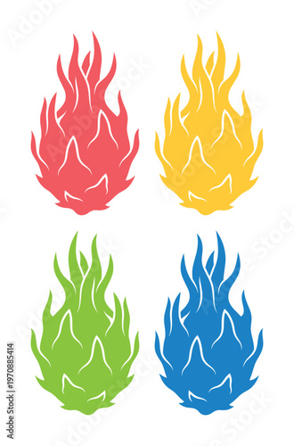 Vibrant Dragon Fruit Vector Set, colorful pitaya fruit illustration, exotic tropical food graphic, healthy eating design element