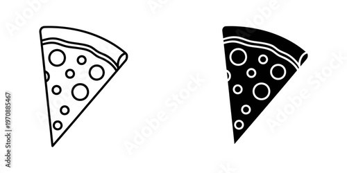 Minimalist vector pizza slice icons featuring playful polka dot and striped patterns, ideal for food menus, apps, logos, and casual dining promotions.