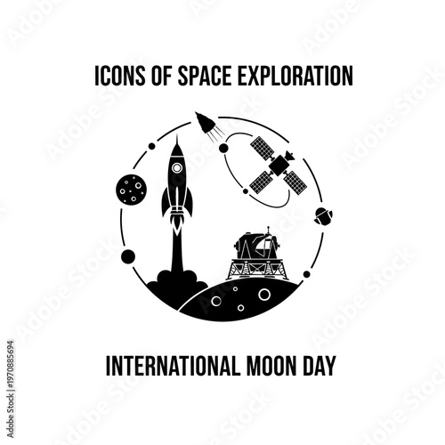Icons of Space Exploration International Moon Day Rocket Satellite Lander.