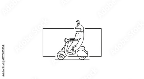 Funny banana character riding a scooter, cartoon style, white background