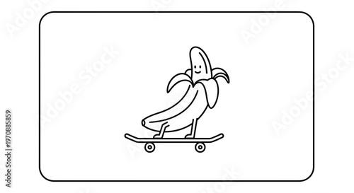 Funny Banana Character Riding Skateboard, Cartoon Style, Healthy Lifestyle Concept