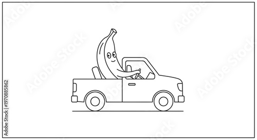 Funny Banana Driving a Car, Cartoon Character, Healthy Food Concept, Isolated on White