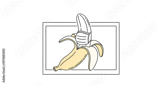 Funny banana wearing a face mask, concept of health and protection