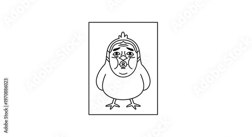 Funny Cartoon Chicken Character with Human Face and Pacifier