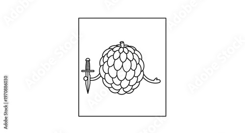 Funny Cartoon Custard Apple Character Holding a Dagger