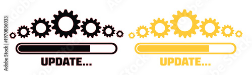 Update Progress Bar Vector Icon Set, Black and Gold Gear Cogwheel Loading Status, System Software Upgrade Indicator, Modern Digital Interface Element for Web and App Design