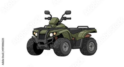 Dynamic Green All-Terrain Vehicle (ATV) Vector Illustration Featuring Rugged Off-Road Design, Perfect for Outdoor Adventure, Sport, and Recreation Graphics