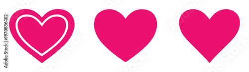 Vibrant Pink Heart Icons, a Set of Three Vector Hearts for Love, Romance, and Valentine's Day Designs, Graphic Elements for Digital and Print Media
