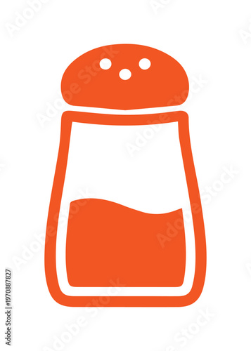 Minimalist orange salt shaker icon, simple graphic illustration of a spice dispenser, essential kitchen condiment vector for food and restaurant designs.