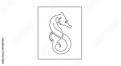 Elegant Seahorse Silhouette, Marine Life Outline, Ocean Creature Vector Art