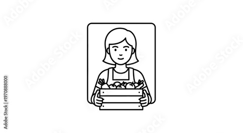 Farmer Woman Holding Wooden Crate Full of Fresh Vegetables, Organic Food Concept