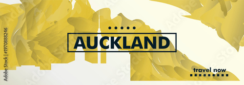 Auckland, New Zealand city banner with skyline, cityscape, landmarks. Horizontal travel vector illustration layout for website, page, presentation, header, footer