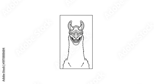 Creepy Llama Mask with Horns and Scary Grin - Dark Art Illustration