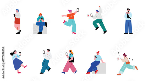 スマホを操作する人々のイラストセット