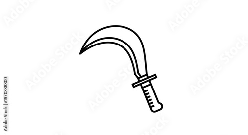 Curved Knife Icon, Agricultural Tool, Simple Line Art