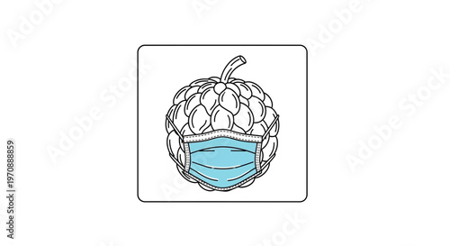Custard Apple Fruit Wearing Medical Face Mask, Healthy Food Concept, Protection