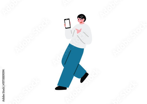 スマホを見せる男性のイラスト