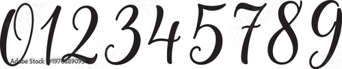 Elegant cursive handwritten digits from zero through nine displayed in a row
