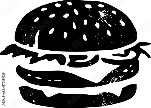 Black Silhouette of a Hamburger with Sesame Seeds a White Background food