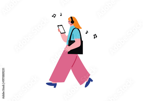 スマホを操作しながら歩く女性のイラスト