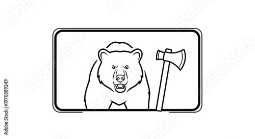 Aggressive Bear with Axe - Fierce Animal Icon