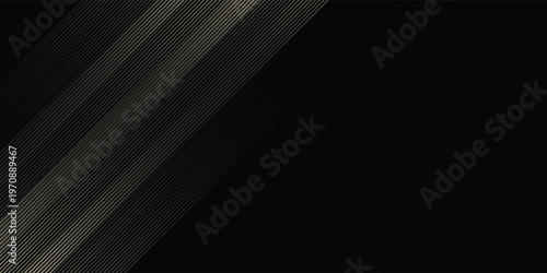Abstract dark premium backdrop featuring thin golden stripes and gradient lighting.