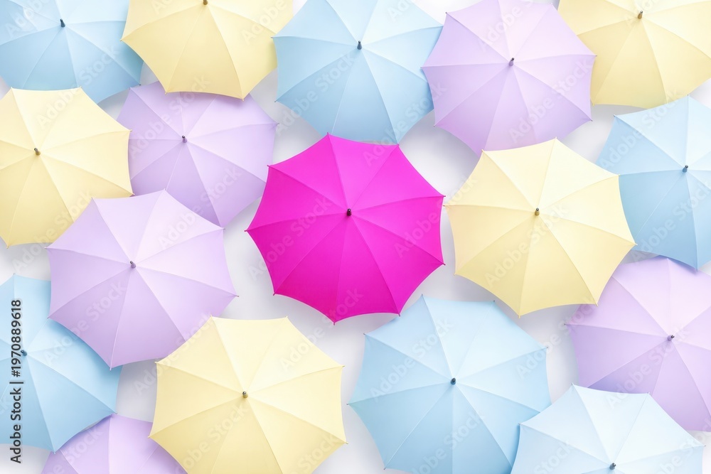 Obraz premium A vibrant collection of pastel umbrellas spread out on a white background