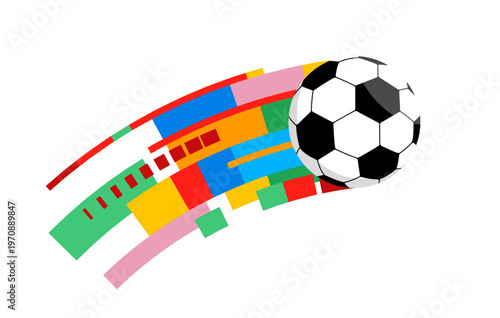 Colorful geometric soccer ball motion trail. World football championship illustrations and icons series.
