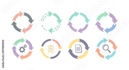Set of Circular Arrow Icons Representing Process, Cycle, Workflow, and Development