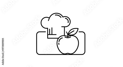 Chef Hat and Apple on Cutting Board Icon: Healthy Food and Culinary Concept