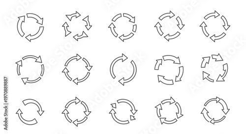Set of circular arrow icons. Refresh, reload, recycle, repeat, update, and rotation symbols.