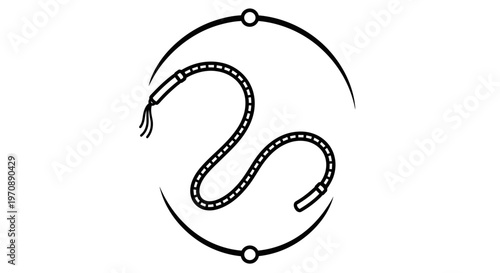 Black and white icon of a whip inside a circle, representing dominance or control