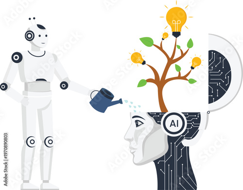 Businessman control robot deactivation switch automation concept artificial intelligence future work human control machine learning digital transformation modern business flat design