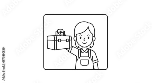 Woman Mechanic Holding Toolbox, Professional Service, Repair, Maintenance, Workshop Icon