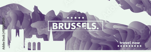 Brussels, Belgium city banner with skyline, cityscape, landmarks. Horizontal travel vector illustration layout for website, page, presentation, header, footer